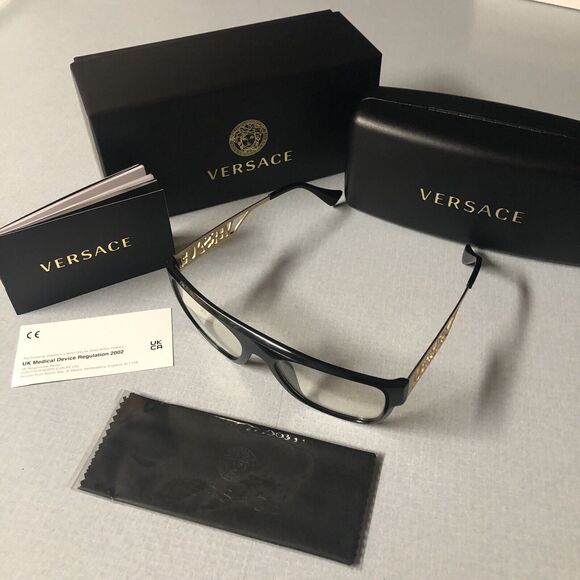 Versace VE3326U GB1 55 Uniswx Rectangle Eyeglasses - Black/Gold - Picture 1 of 3